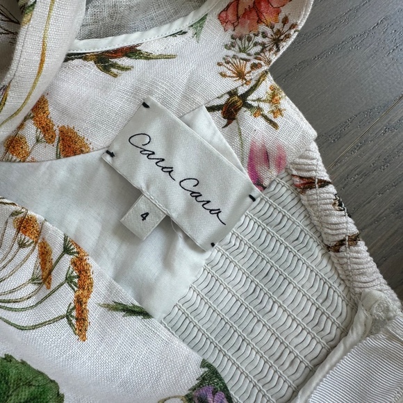 Cara Cara Blue Hill Whimsical Ivory Midi Dress Floral Linen Ruffle Tier - Size 4 - Picture 4 of 10